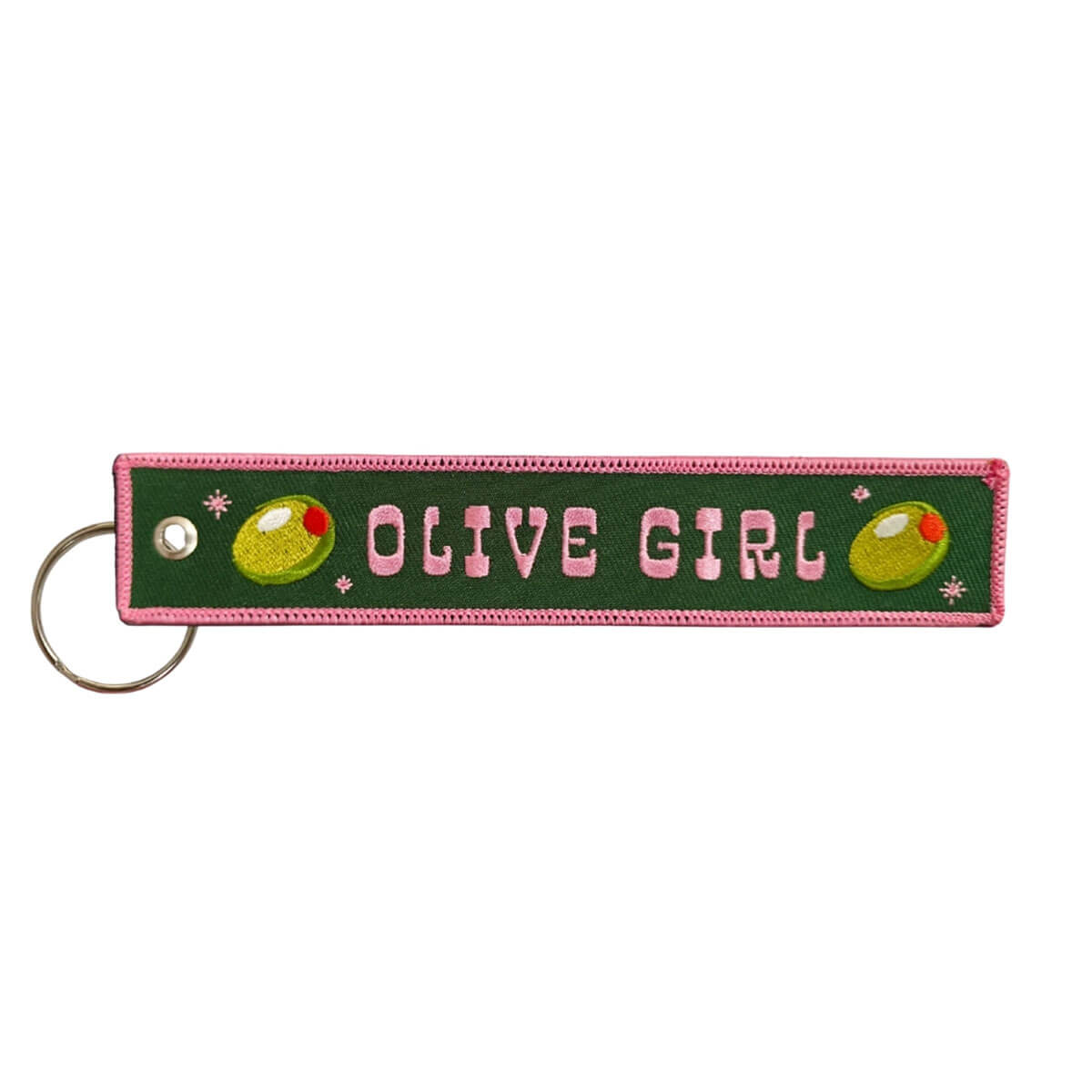 Olive Girl Embroidered Keyring by Lucky Goods Paper