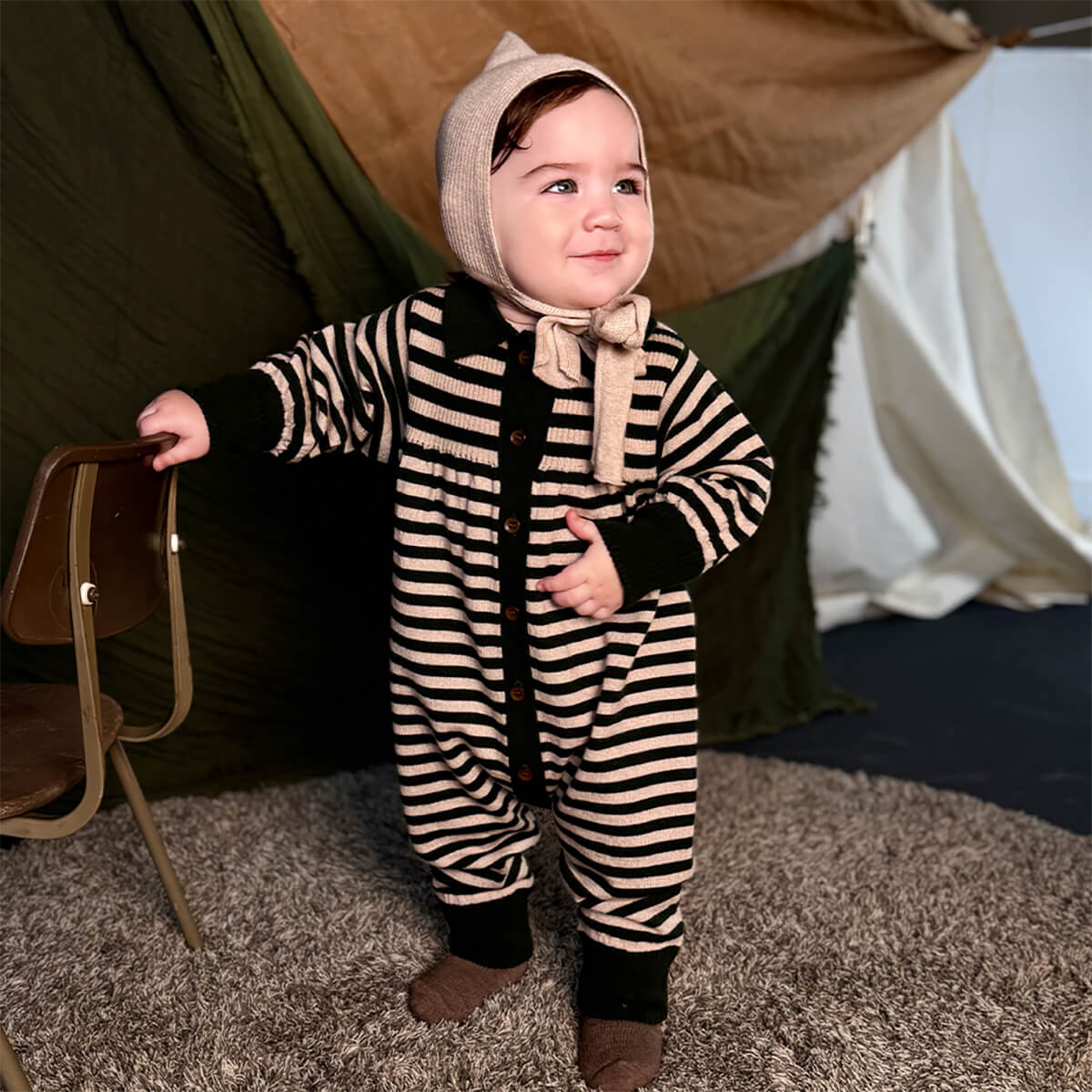 Artist Romper in Ivy Stripe by Mabli – Junior Edition