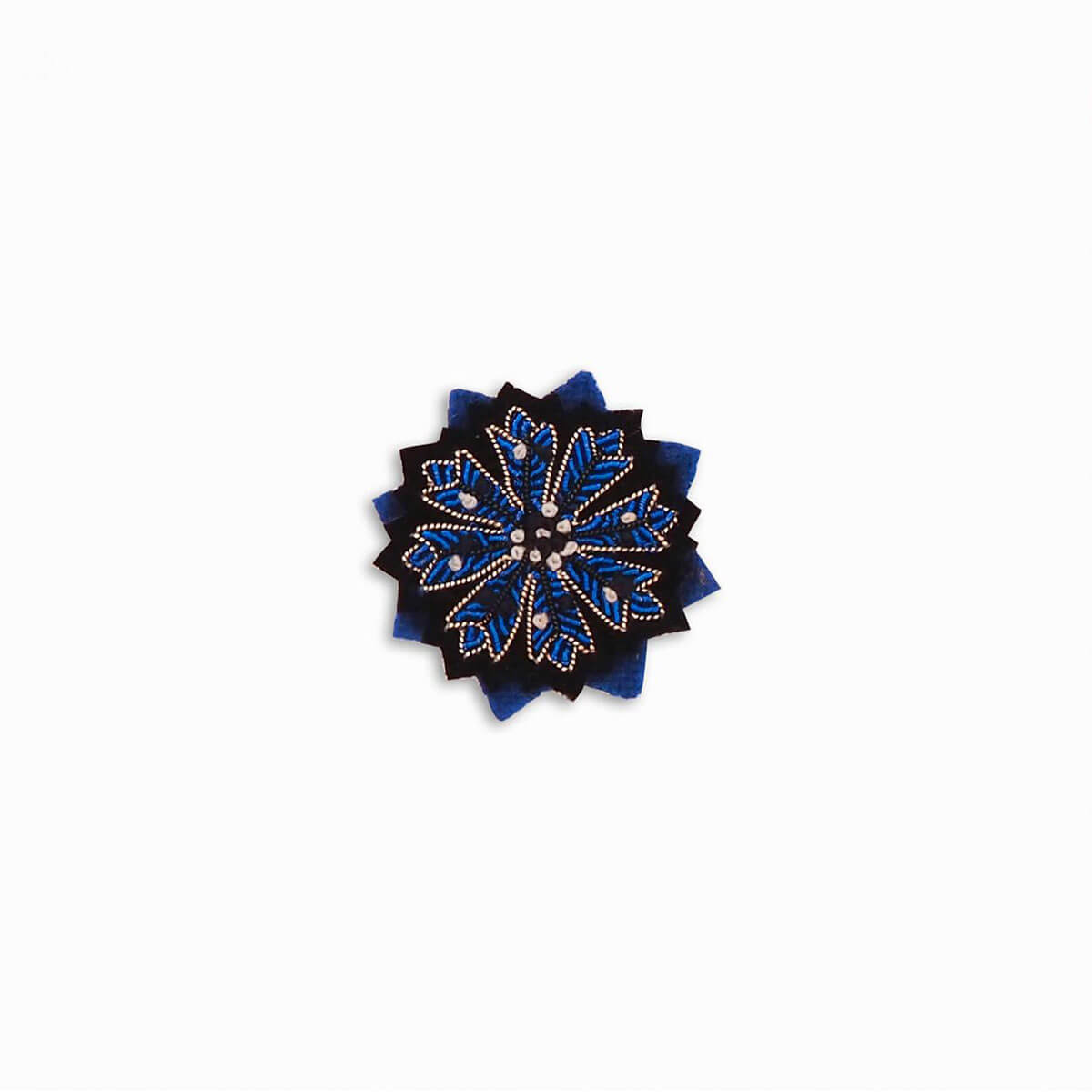 Blue & Black Cornflower Hand Embroidered Brooch by Macon & Lesquoy
