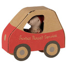 Little Sister in a Car Christmas Mouse by Maileg