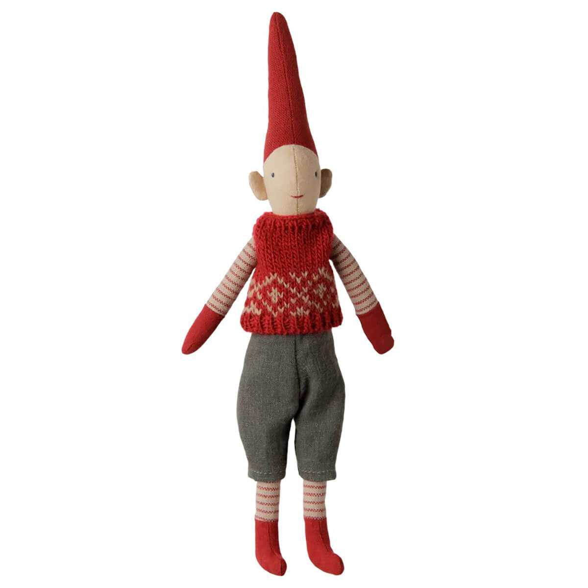 Climbing Pixy in 4 Characters (Size 1 26cm) by Maileg Boy in Red Knitted Vest