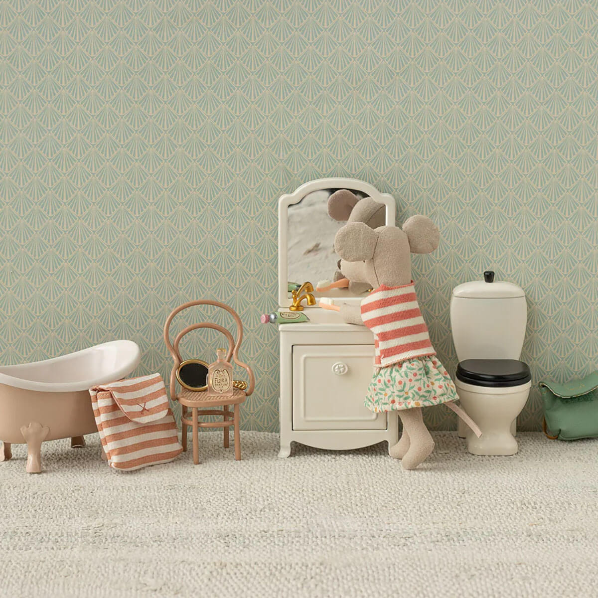 Big Sister Tricycle Mouse With Bag in Green by Maileg