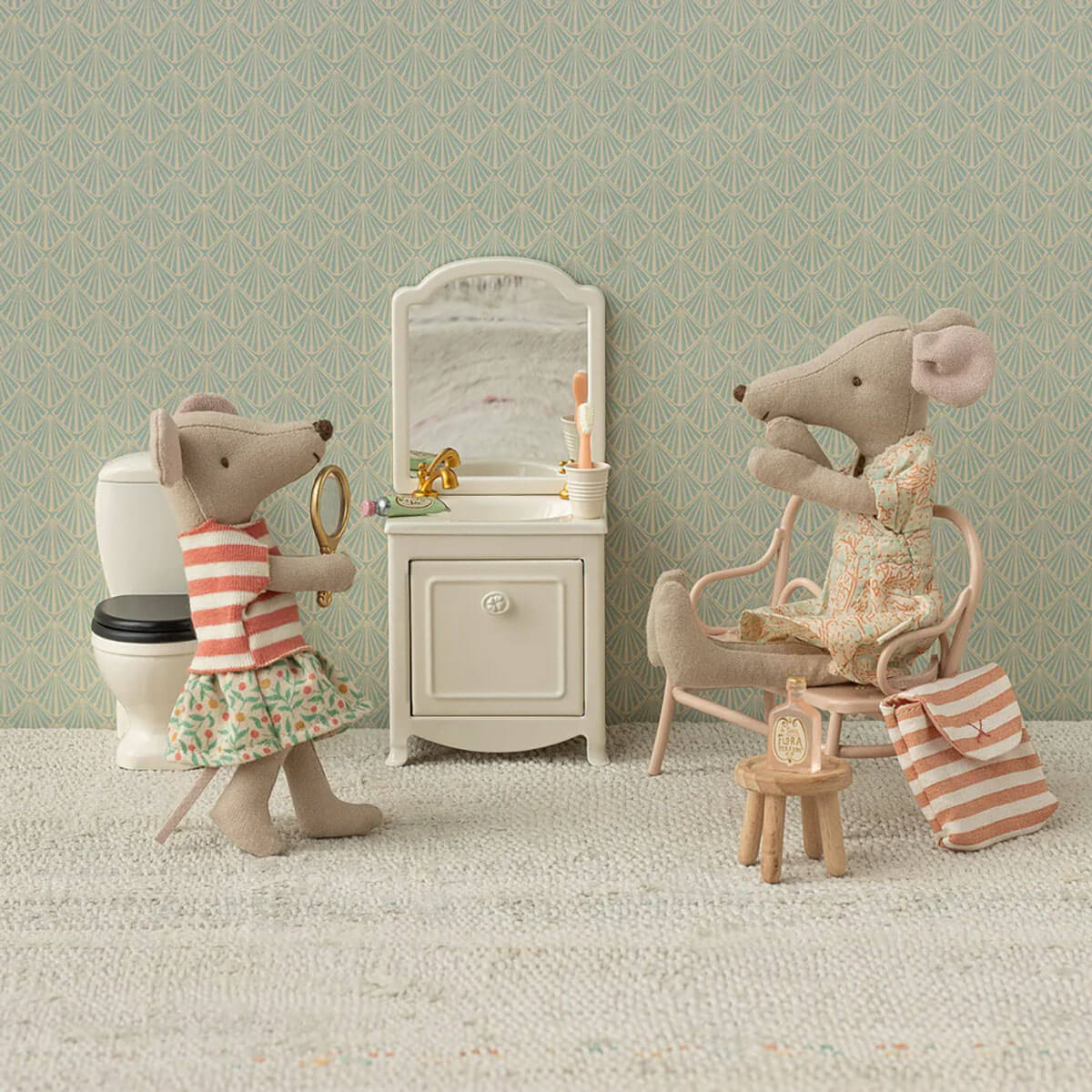 Big Sister Tricycle Mouse With Bag in Green by Maileg