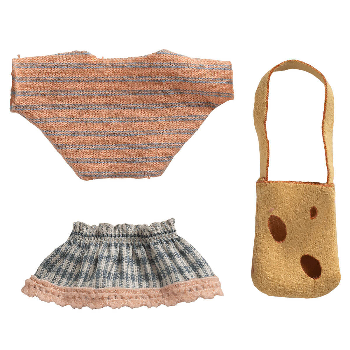 Little Sister Clothes And Bag in Blue Stripe by Maileg