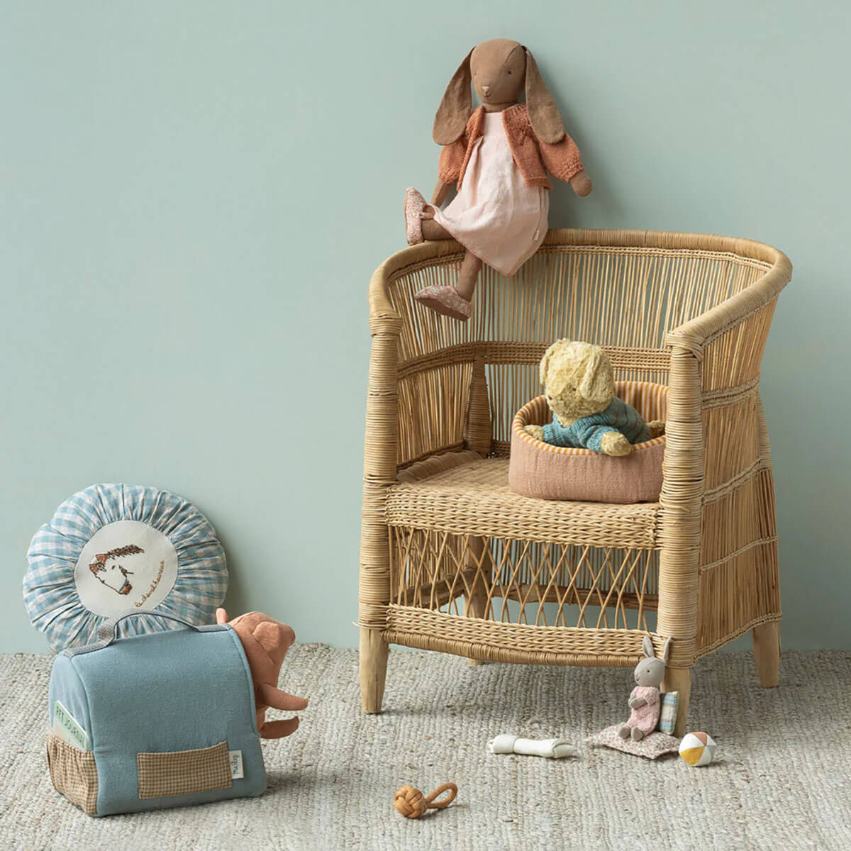 Small Puppy Supply Knitted Sweater in Dusty Blue by Maileg