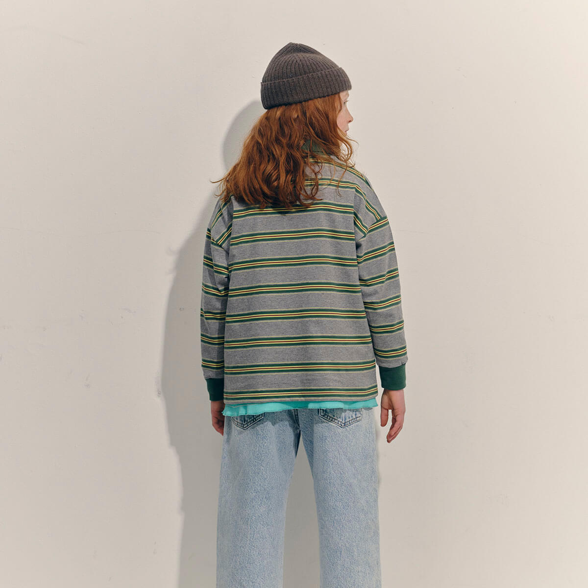 Athletic Top in Grey Melange Stripe by Main Story