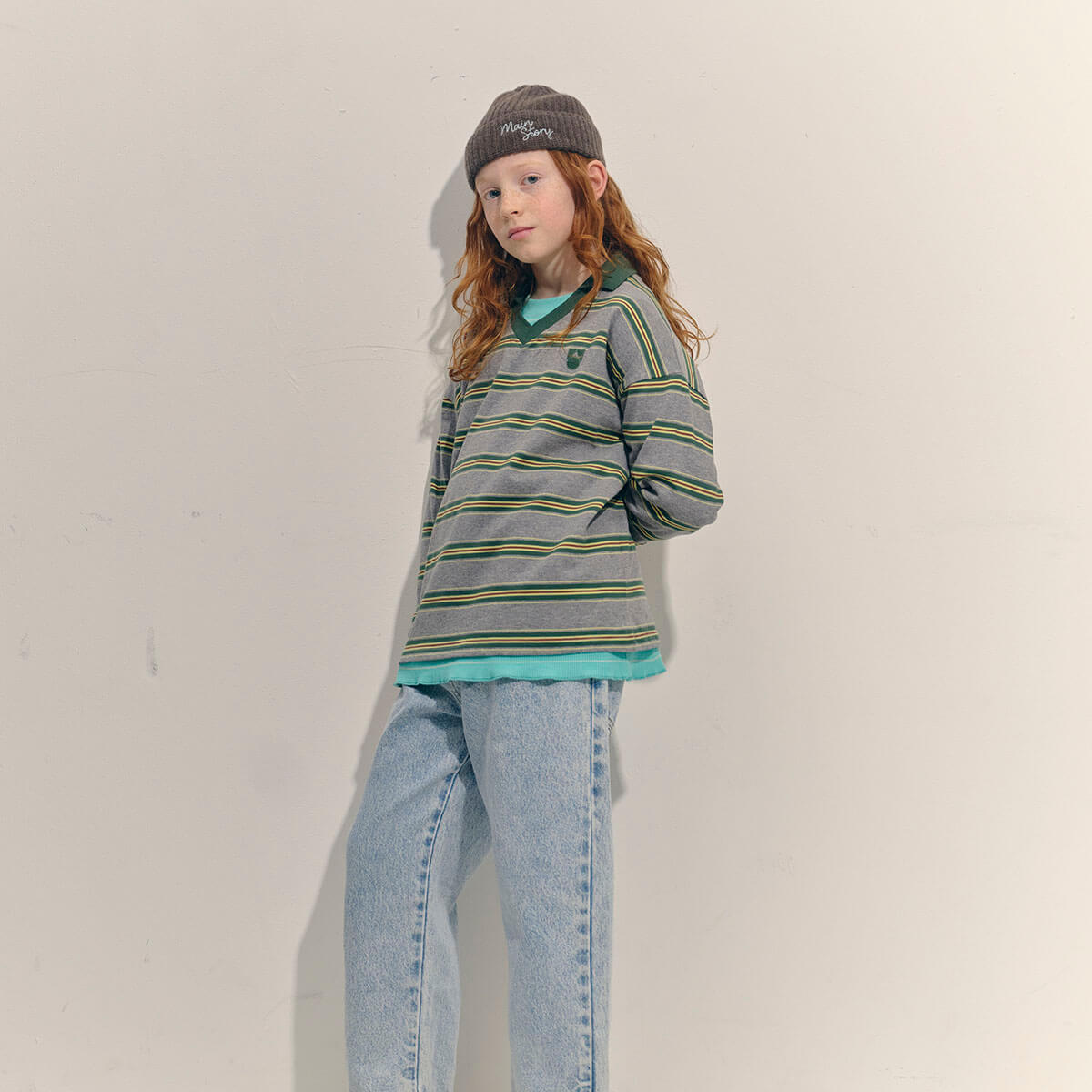 Athletic Top in Grey Melange Stripe by Main Story