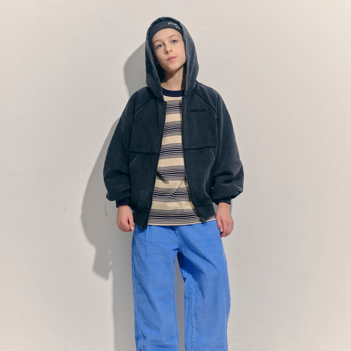 Band Tee in Angora Stripe by Main Story