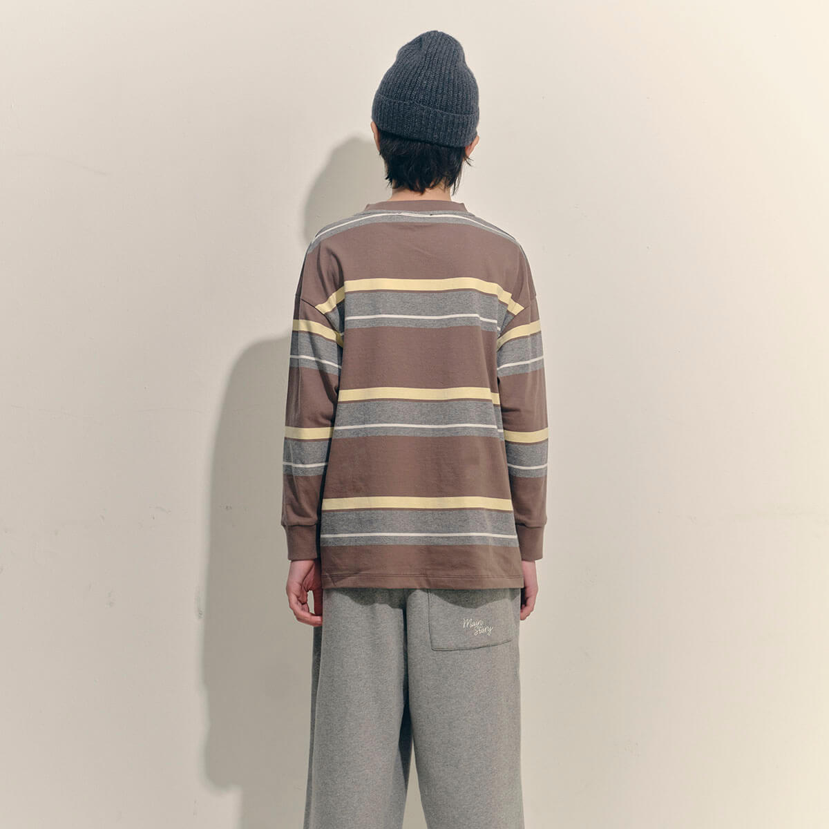 Band Tee in Chocolate Melange Stripe by Main Story