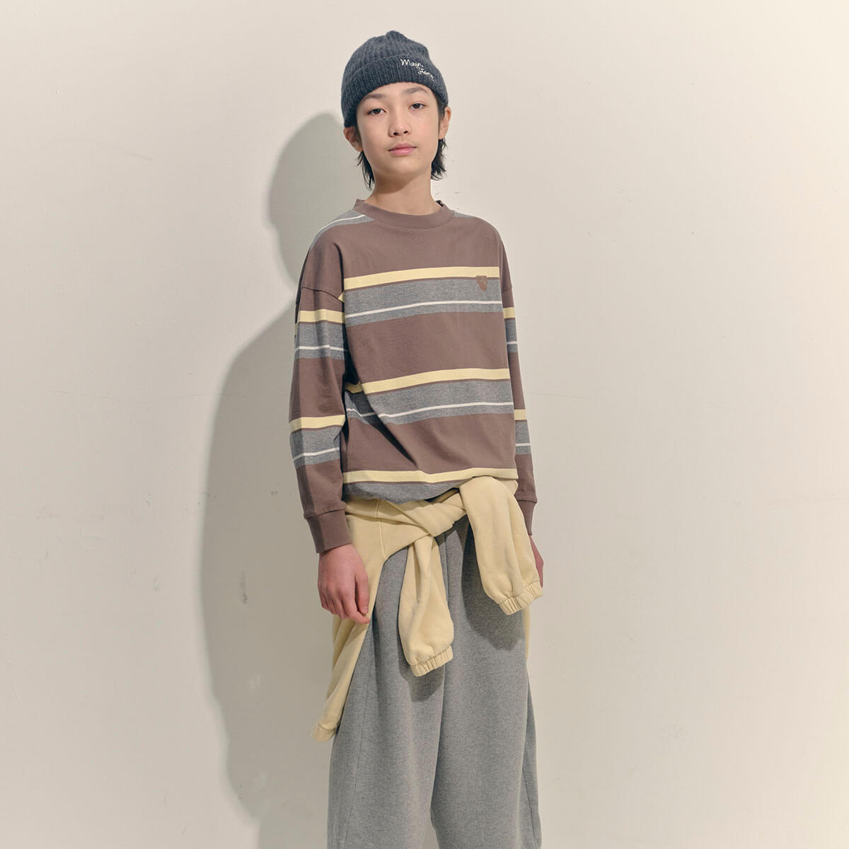 Band Tee in Chocolate Melange Stripe by Main Story
