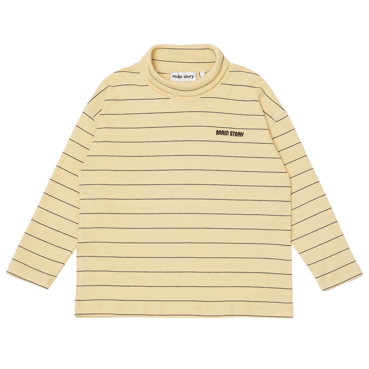 Roll Neck Rib Top in Banana Stripe by Main Story