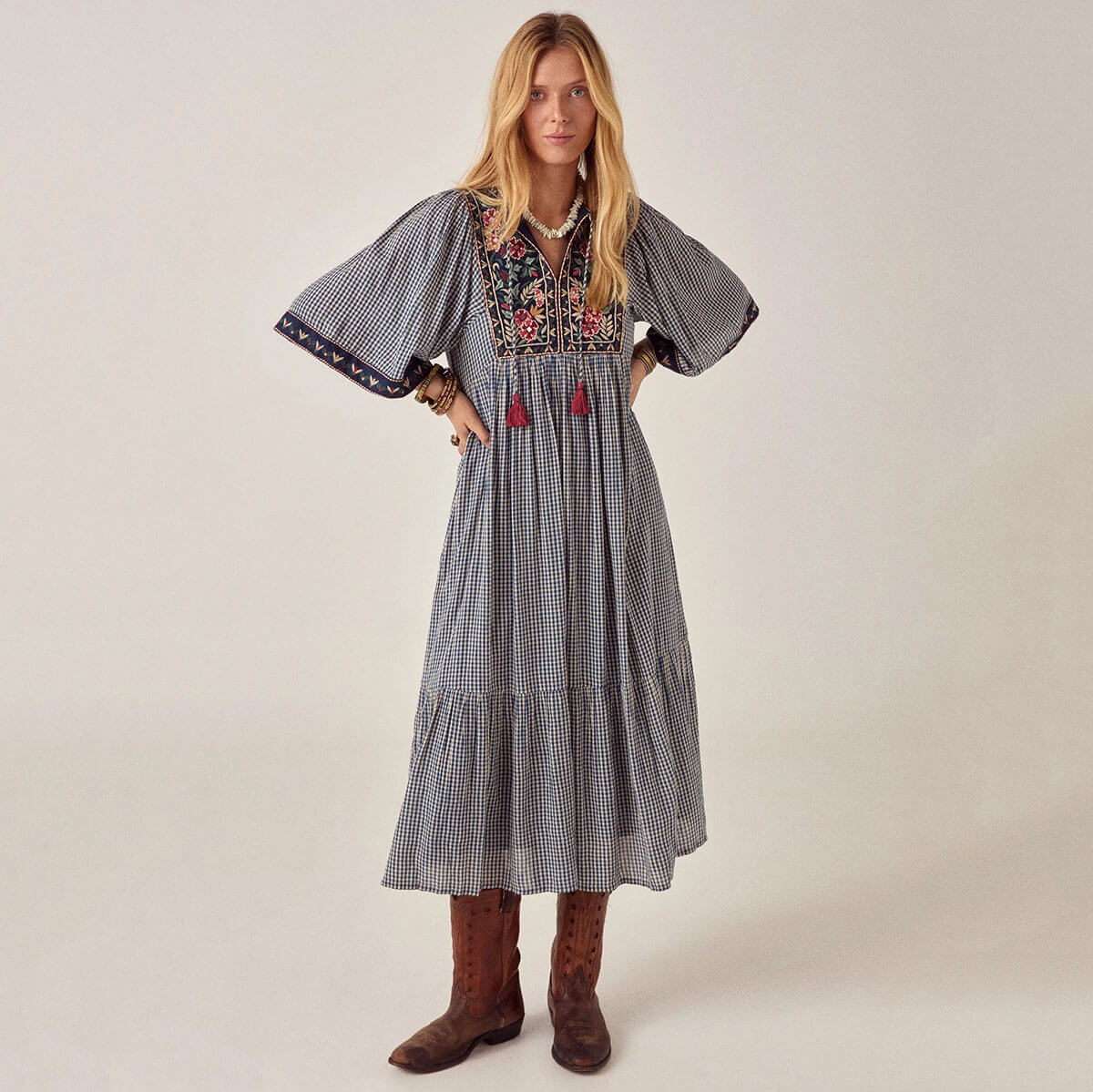 Augusta Dress in Bleu Picnic by Maison Hotel