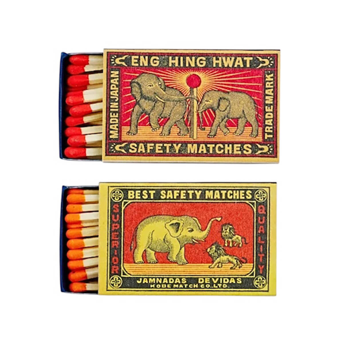 Whimsical Tales Retro Matches by Match Design Factory Elephant Family Elephant and Lion
