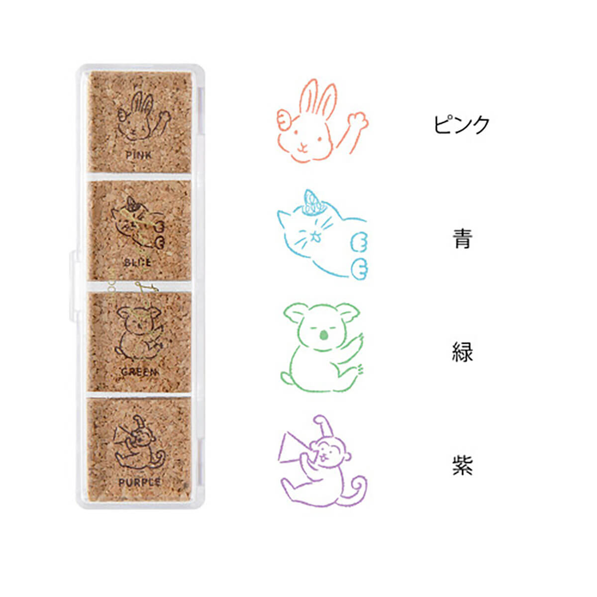 Animal Poses Yuru Log Pre-Inked Stamp Set by Midori