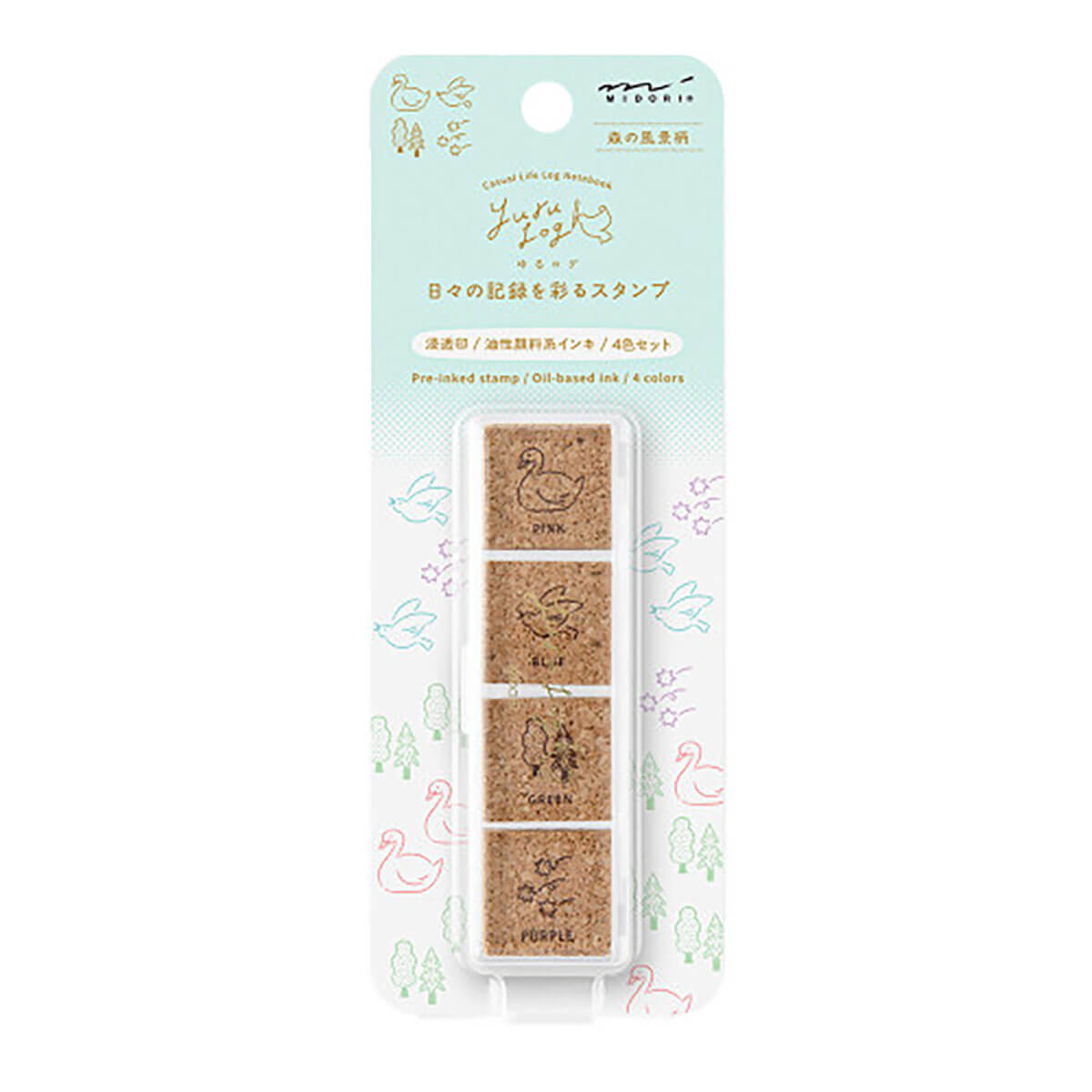 Forest Scenery Yuru Log Pre-Inked Stamp Set by Midori