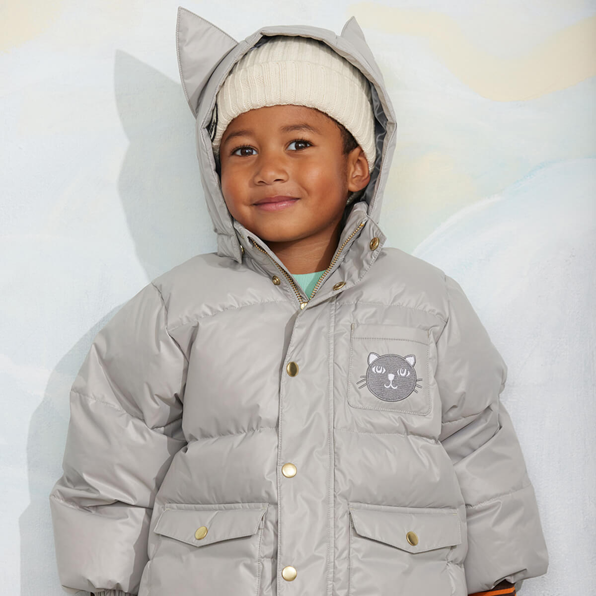 Cat Ears Heavy Puffer Jacket in Grey by Mini Rodini