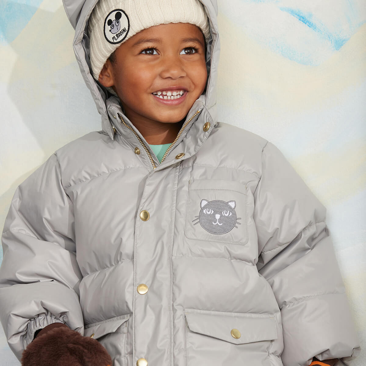 Cat Ears Heavy Puffer Jacket in Grey by Mini Rodini