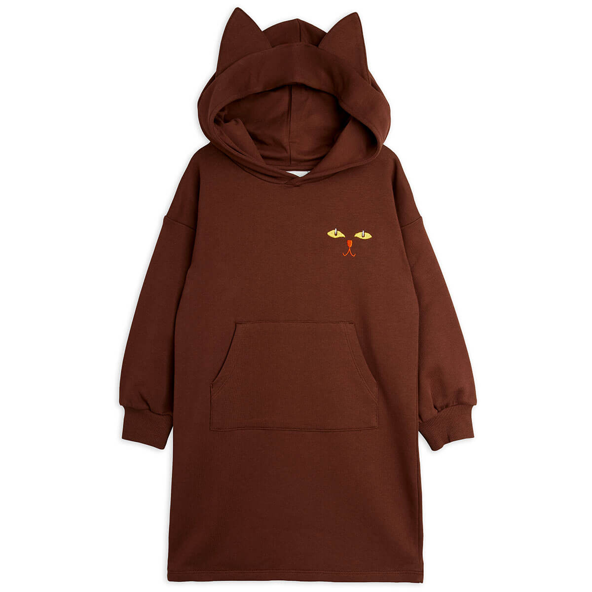 Cat Ears Hoodie Sweat Dress in Brown by Mini Rodini