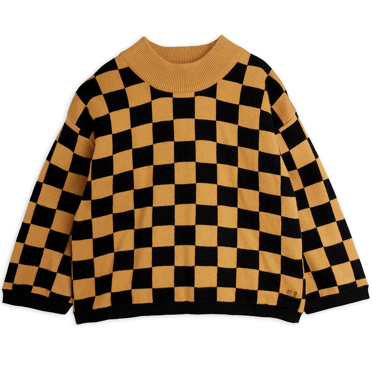 Chess Check Knitted Sweater in Brown by Mini Rodini