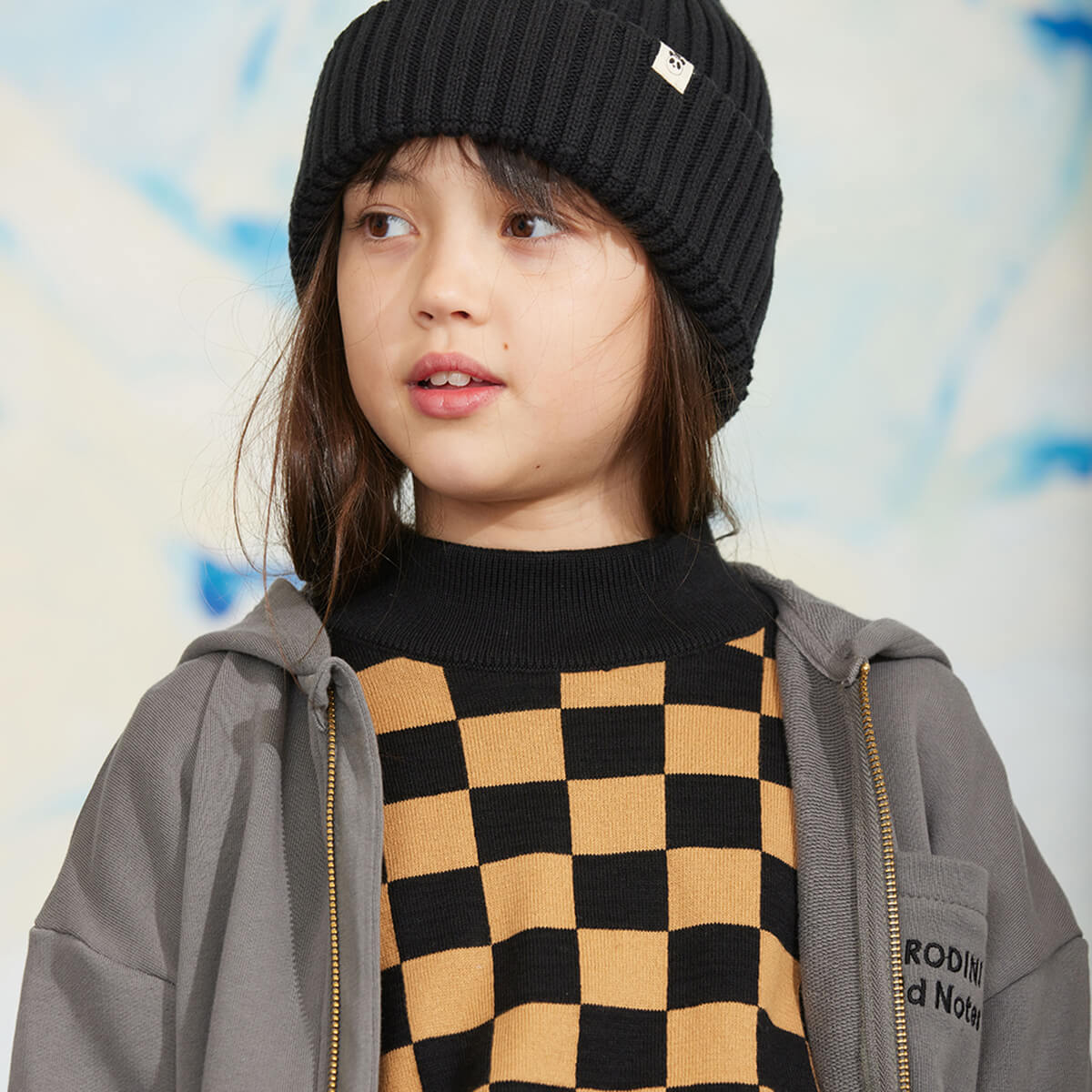 Chess Check Knitted Sweater in Brown by Mini Rodini