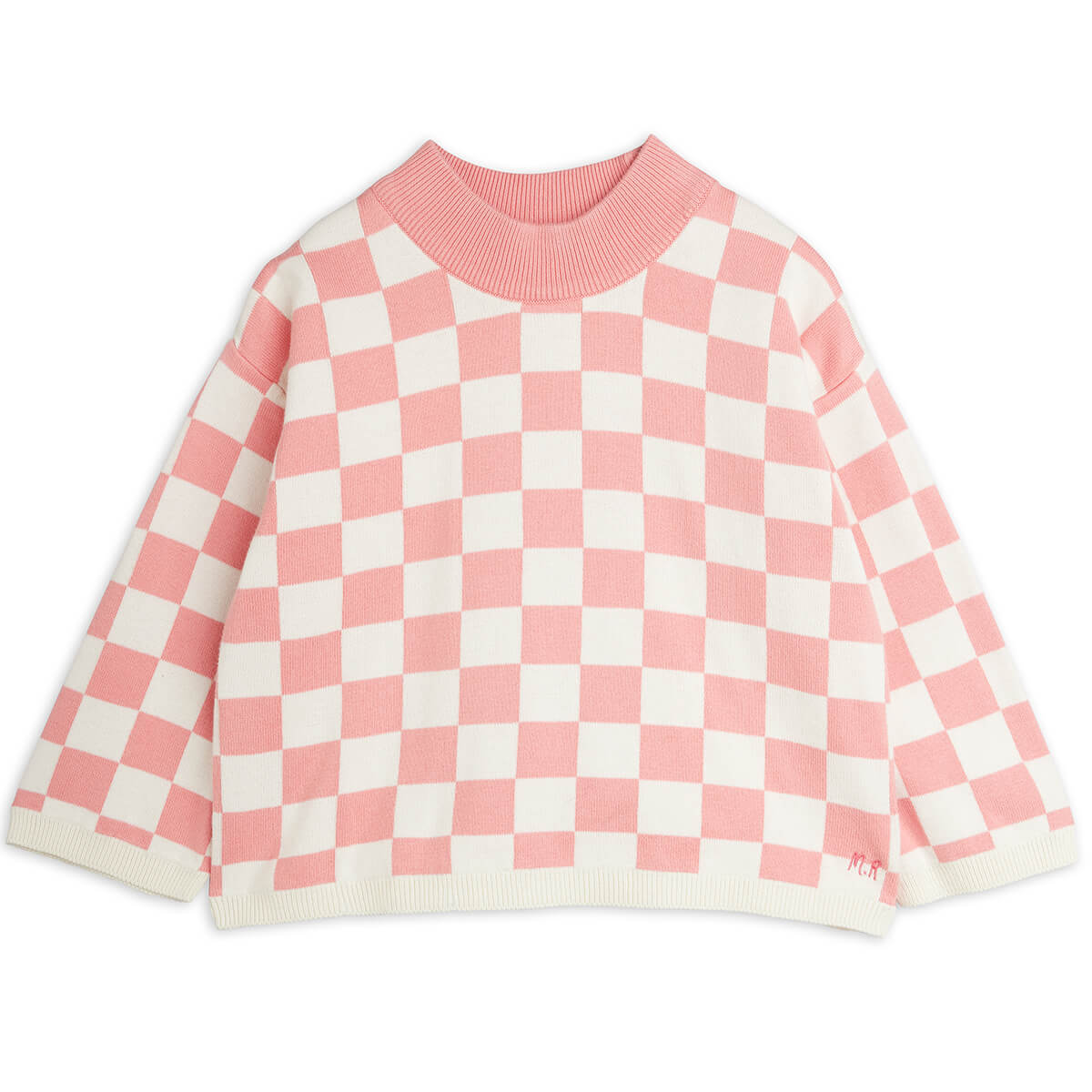 Chess Check Knitted Sweater in Pink by Mini Rodini