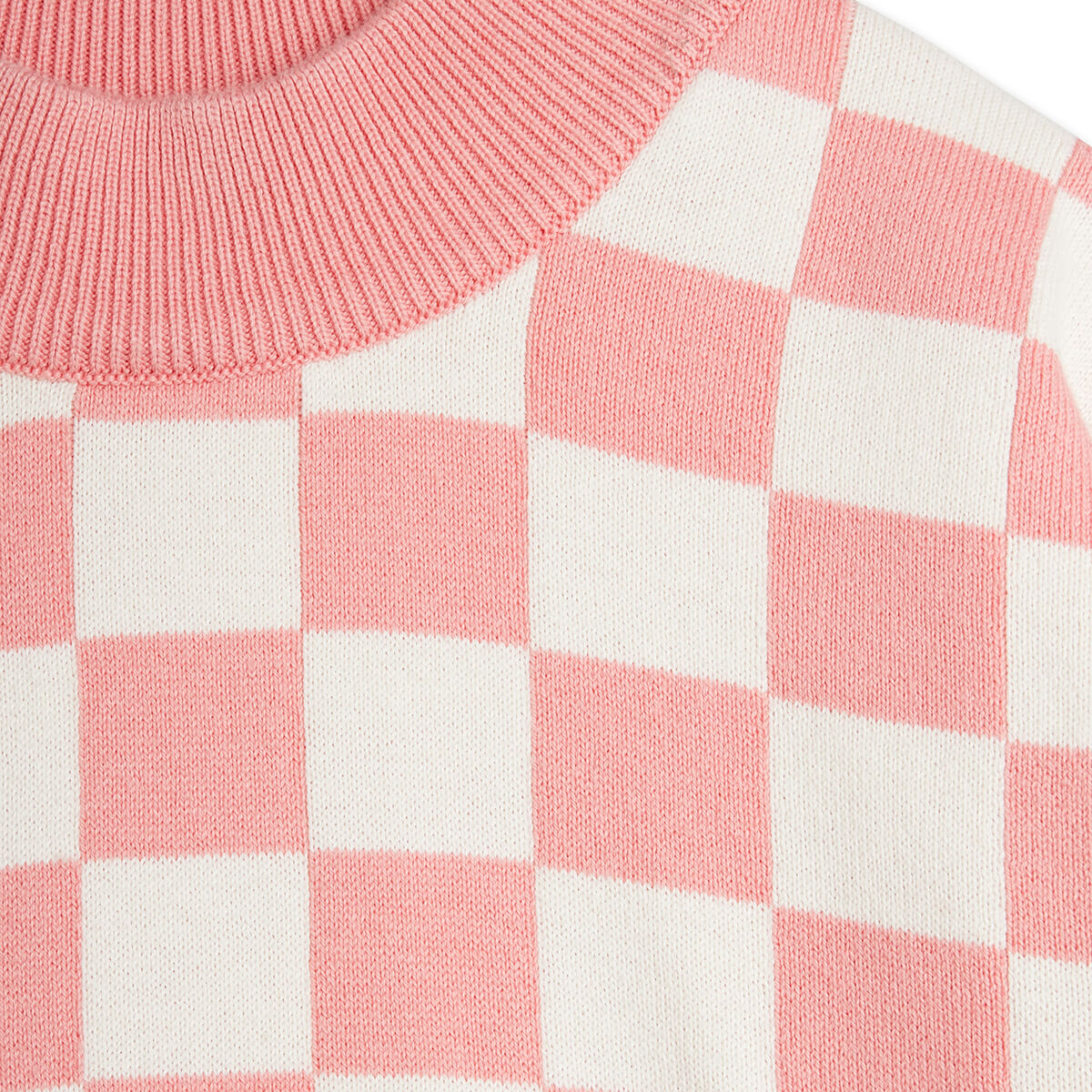 Chess Check Knitted Sweater in Pink by Mini Rodini