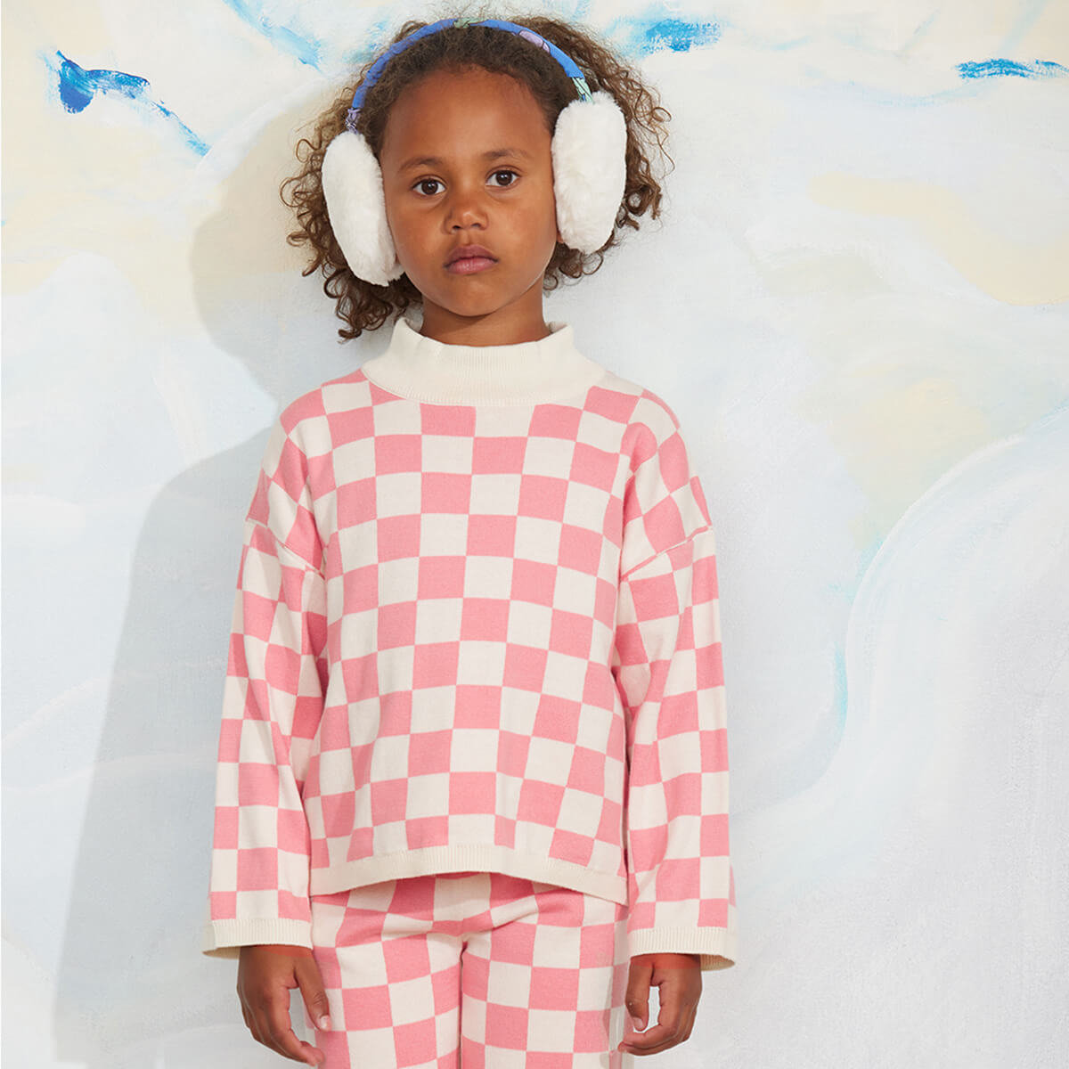 Chess Check Knitted Sweater in Pink by Mini Rodini