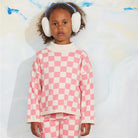 Chess Check Knitted Sweater in Pink by Mini Rodini