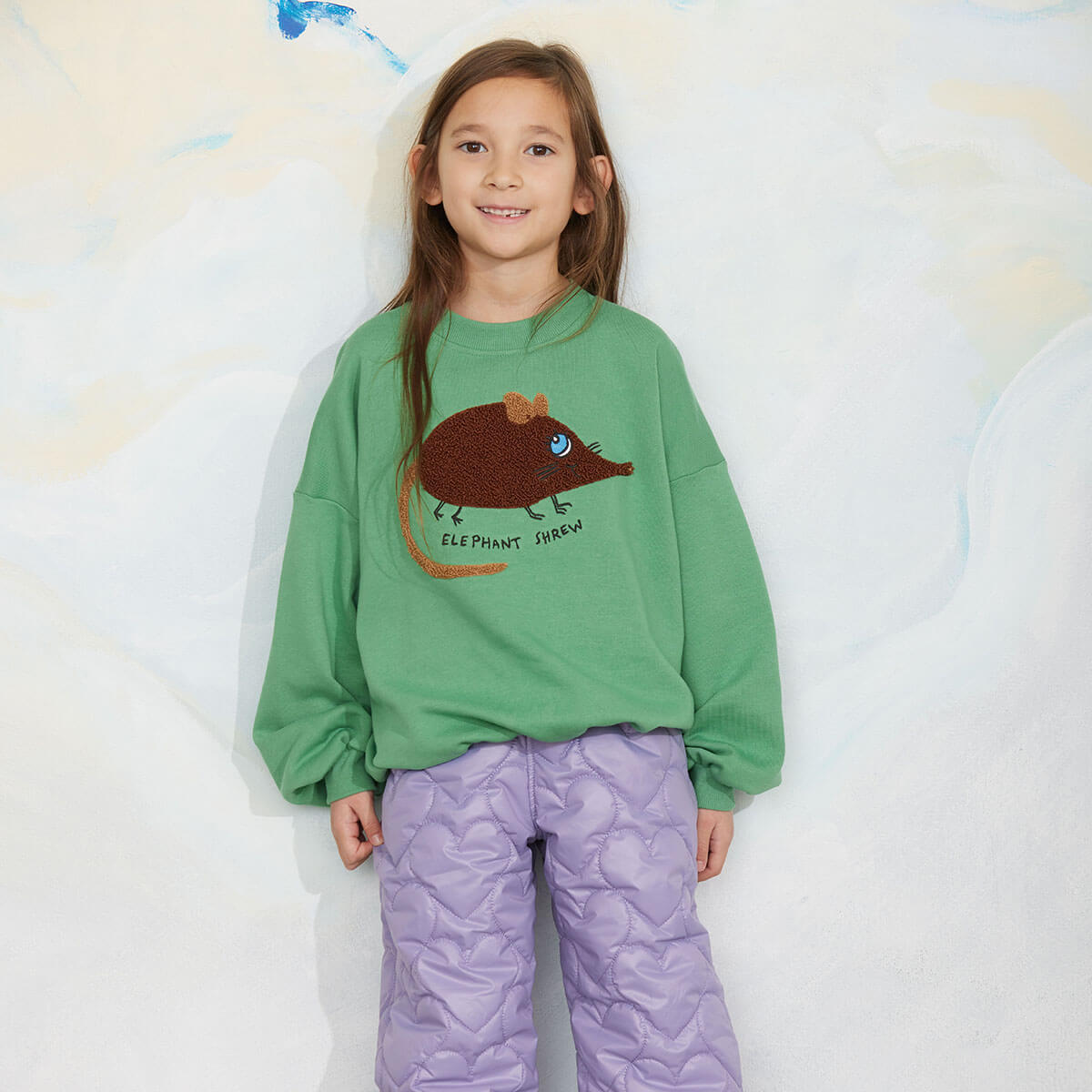 Elephant Shrew Chenille Sweatshirt in Green by Mini Rodini