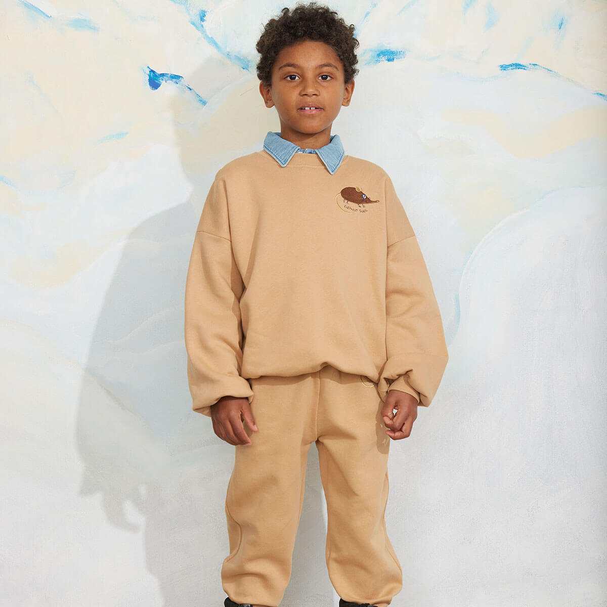 Elephant Shrew Embroidered Sweatpants in Beige by Mini Rodini