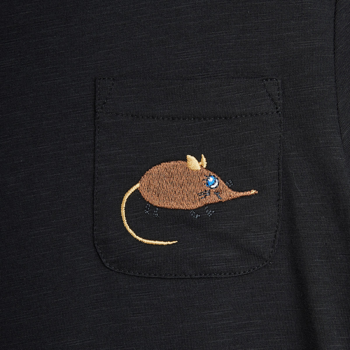 Elephant Shrew Embroidered Tee in Black by Mini Rodini