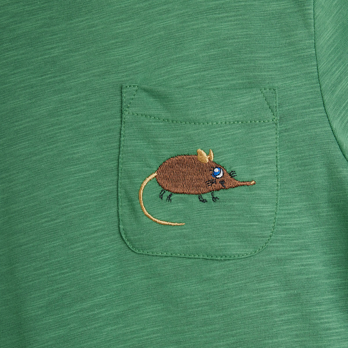 Elephant Shrew Embroidered Tee in Green by Mini Rodini