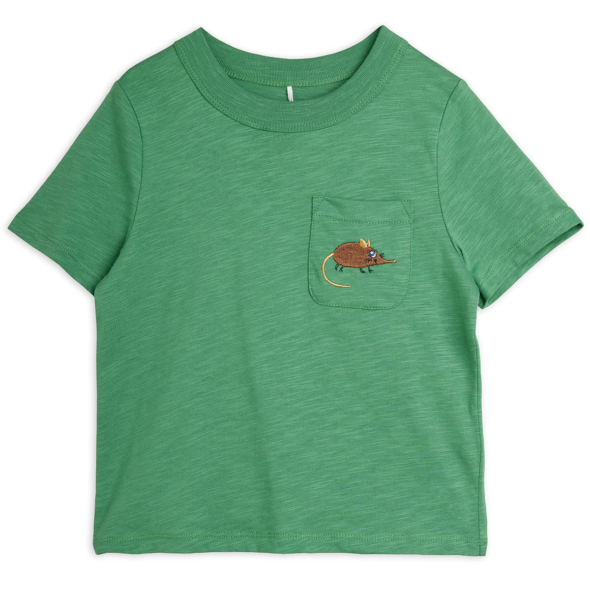 Elephant Shrew Embroidered Tee in Green by Mini Rodini