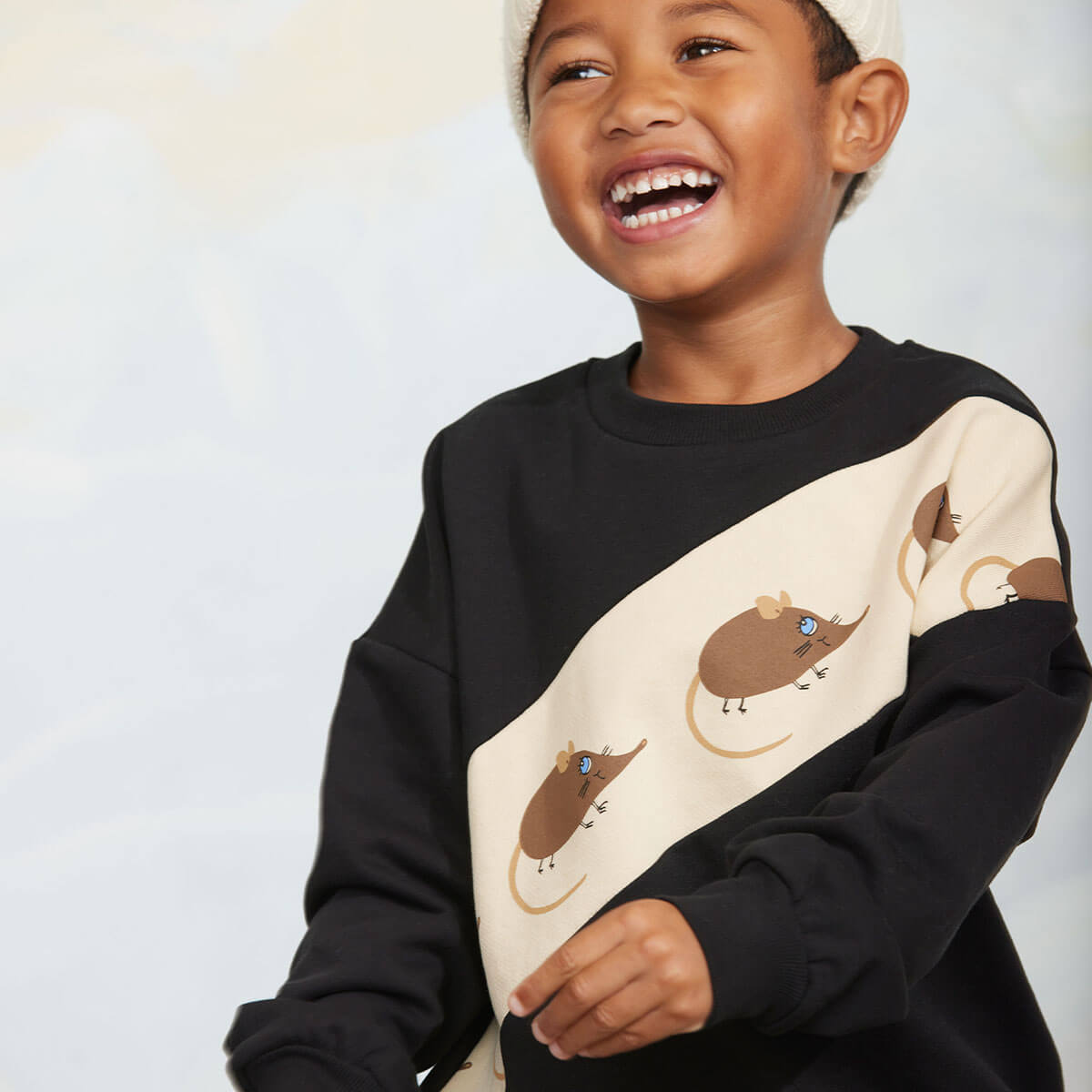 Elephant Shrew Panel Sweatshirt in Black by Mini Rodini