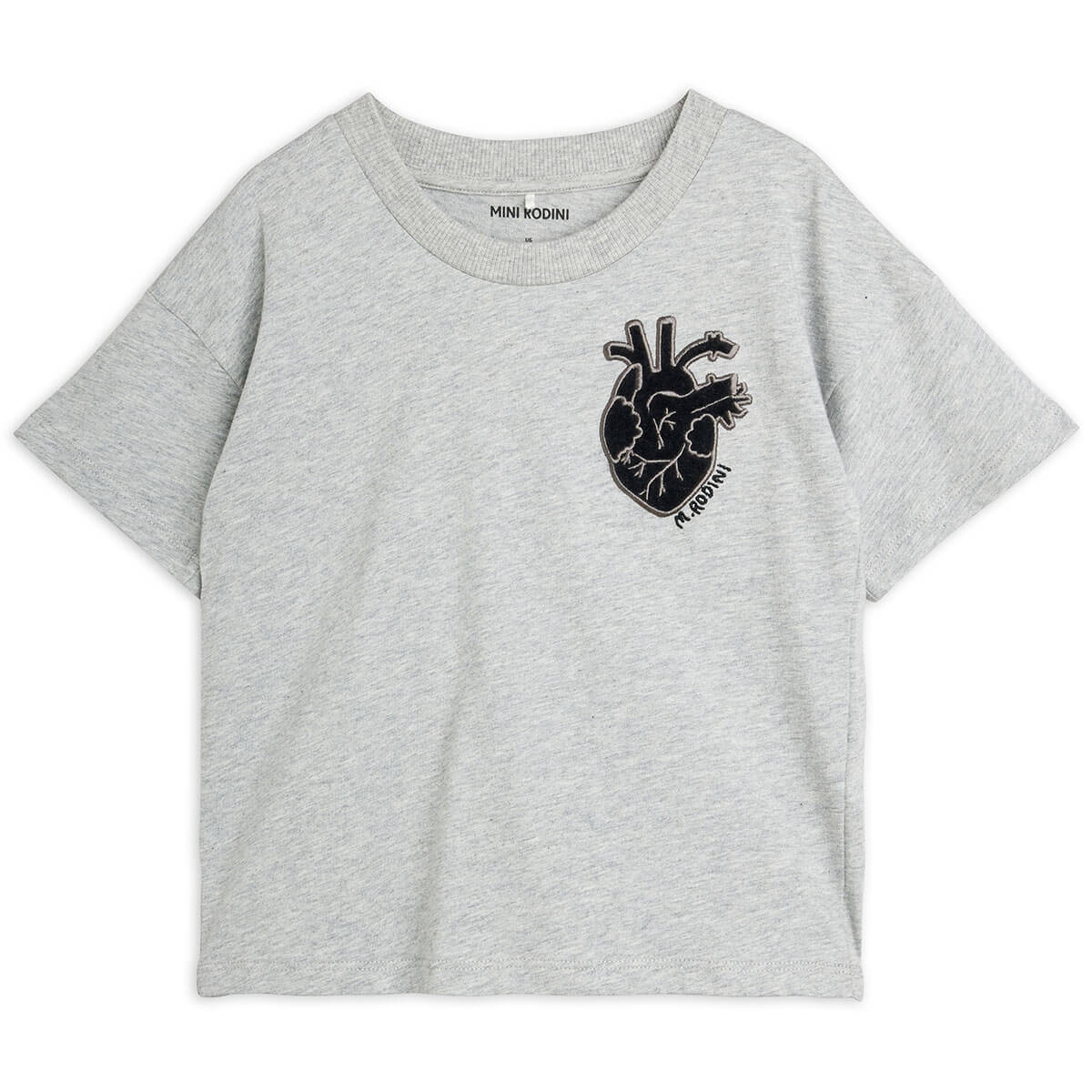 Heart Appliqué Tee in Grey Melange by Mini Rodini