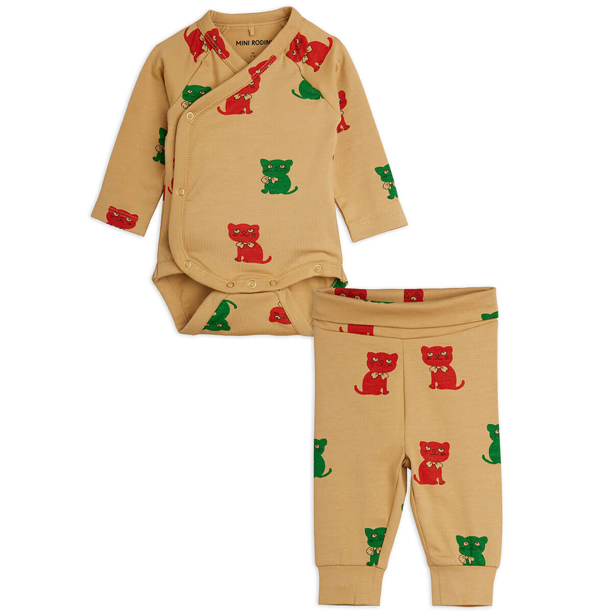 Kittens Baby Set in Beige by Mini Rodini
