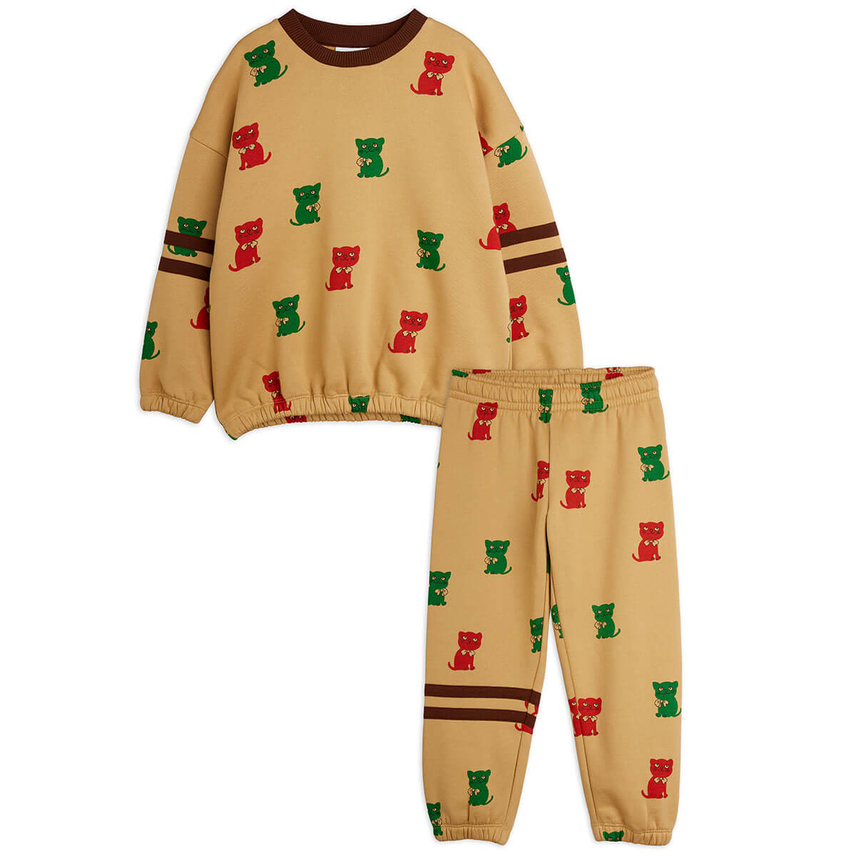 Kittens Stripes Sweat Set in Beige by Mini Rodini
