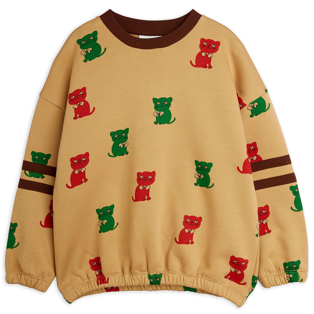 Kittens Stripes Sweatshirt in Beige by Mini Rodini
