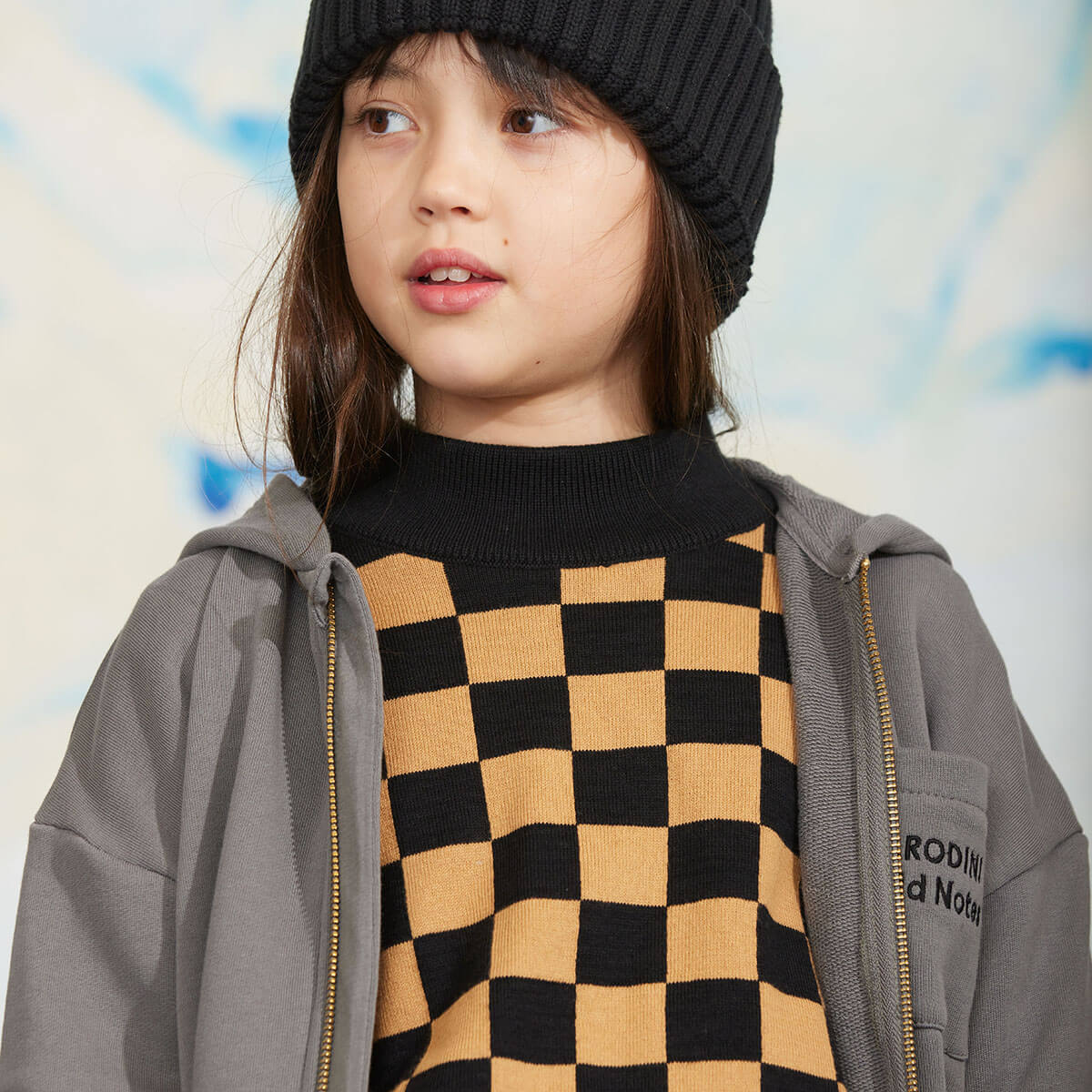 M.Rodini Field Notes Embroidered Hoodie in Grey by Mini Rodini