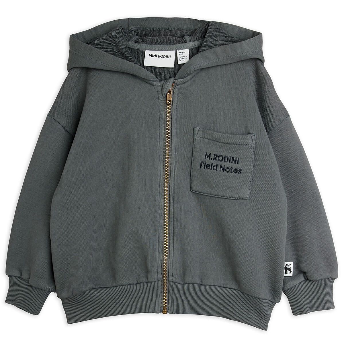 M.Rodini Field Notes Embroidered Hoodie in Grey by Mini Rodini