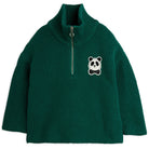 Panda Patch Chunky Knit Half Zip Sweater in Green by Mini Rodini