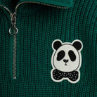 Panda Patch Chunky Knit Half Zip Sweater in Green by Mini Rodini