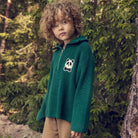 Panda Patch Chunky Knit Half Zip Sweater in Green by Mini Rodini