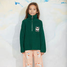 Panda Patch Chunky Knit Half Zip Sweater in Green by Mini Rodini