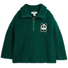 Panda Patch Chunky Knit Half Zip Sweater in Green by Mini Rodini