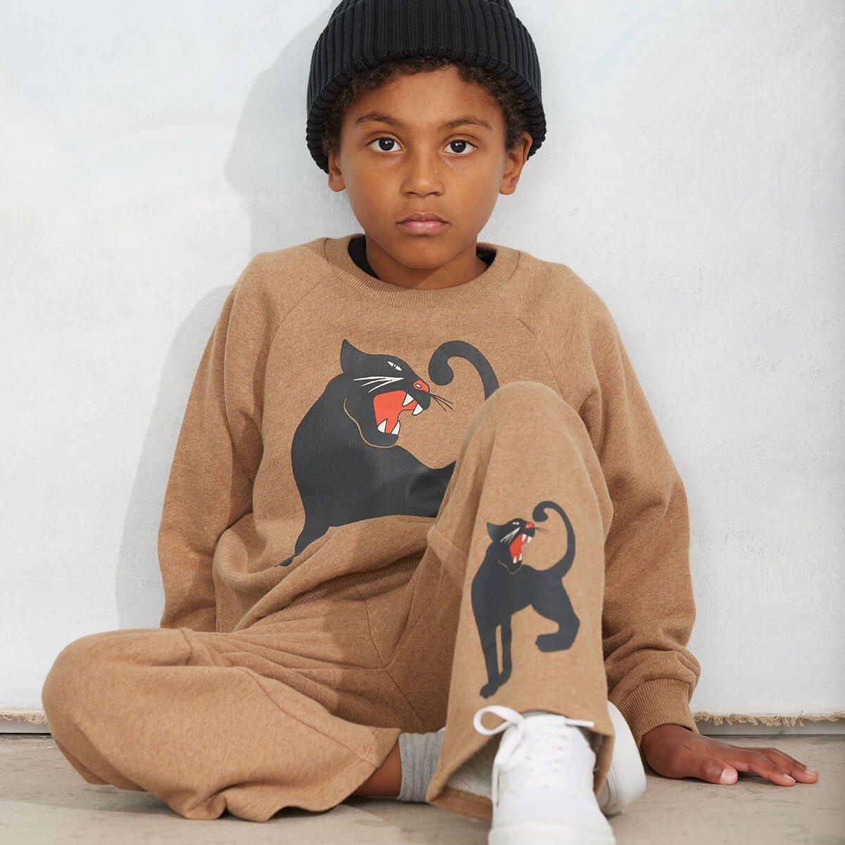 Panther Melange Sweatpants in Brown by Mini Rodini
