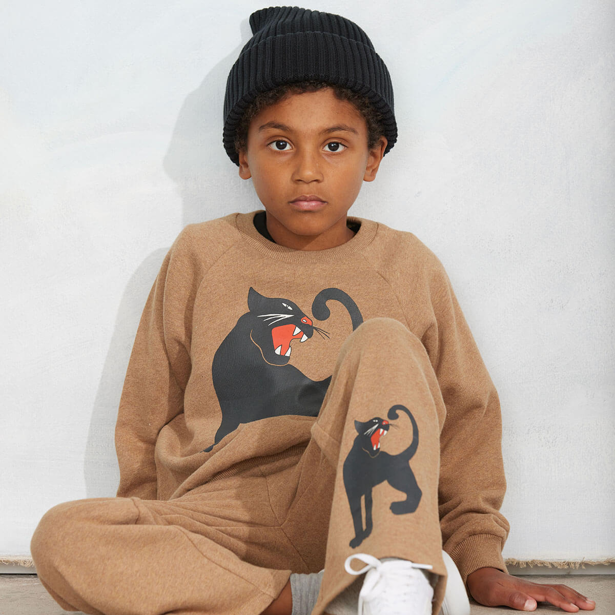 Panther Melange Sweatshirt in Brown by Mini Rodini