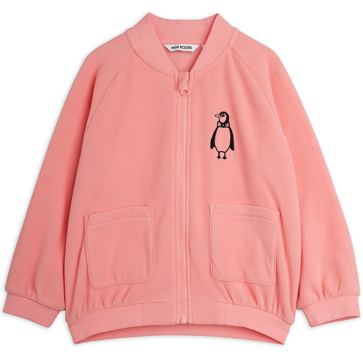 Penguin Embroidered Fleece Jacket in Pink by Mini Rodini