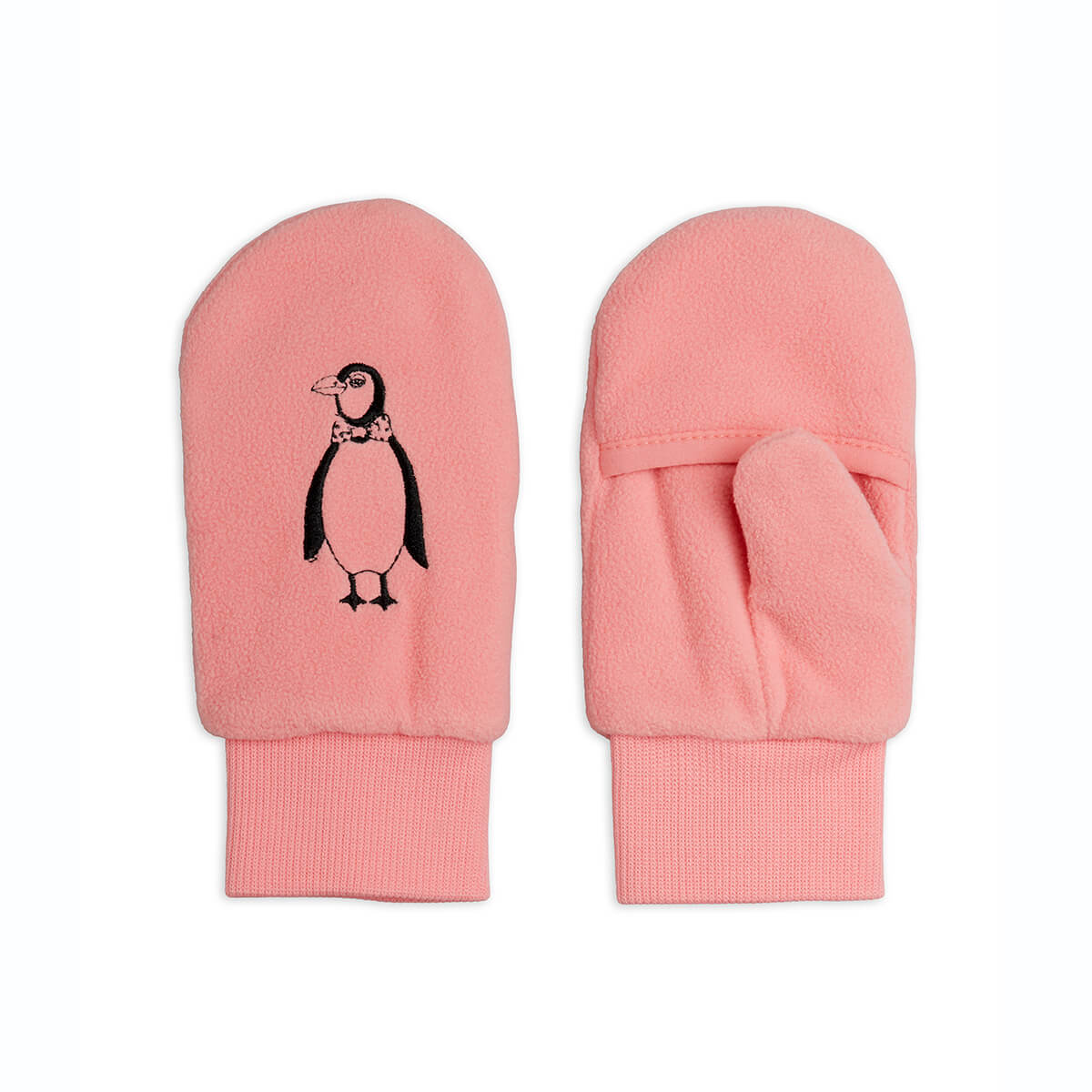 Penguin Embroidered Mittens in Pink by Mini Rodini
