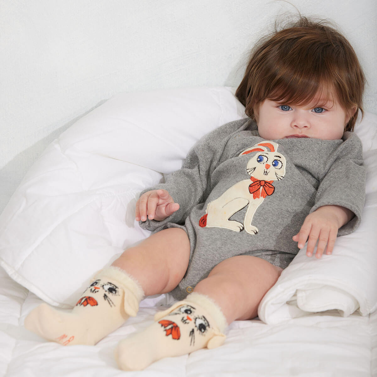 Rabbit Appliqué Long Sleeve Baby Body by Mini Rodini